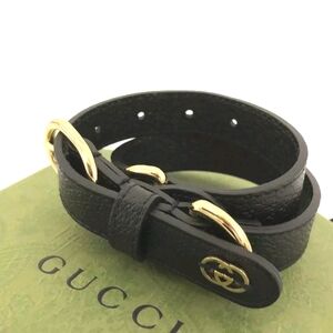 Gucci Small Black Leather Dog/Cat Collar with Gold Accents